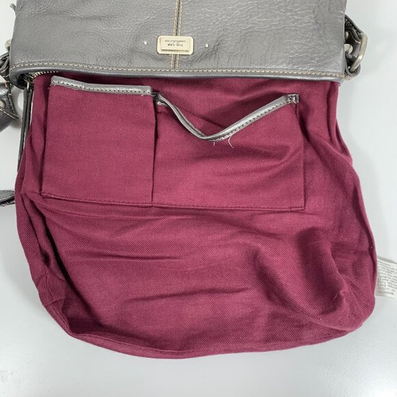 The Sak Metallic Gray Pebbled Leather Shoulder Bag Textured Strap w/ Charm - Picture 11 of 14